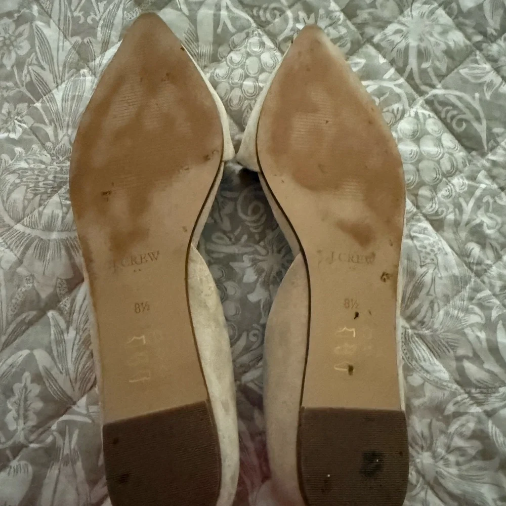 J. Crew Pointed D'Orsay Flats in Light Beige Suede